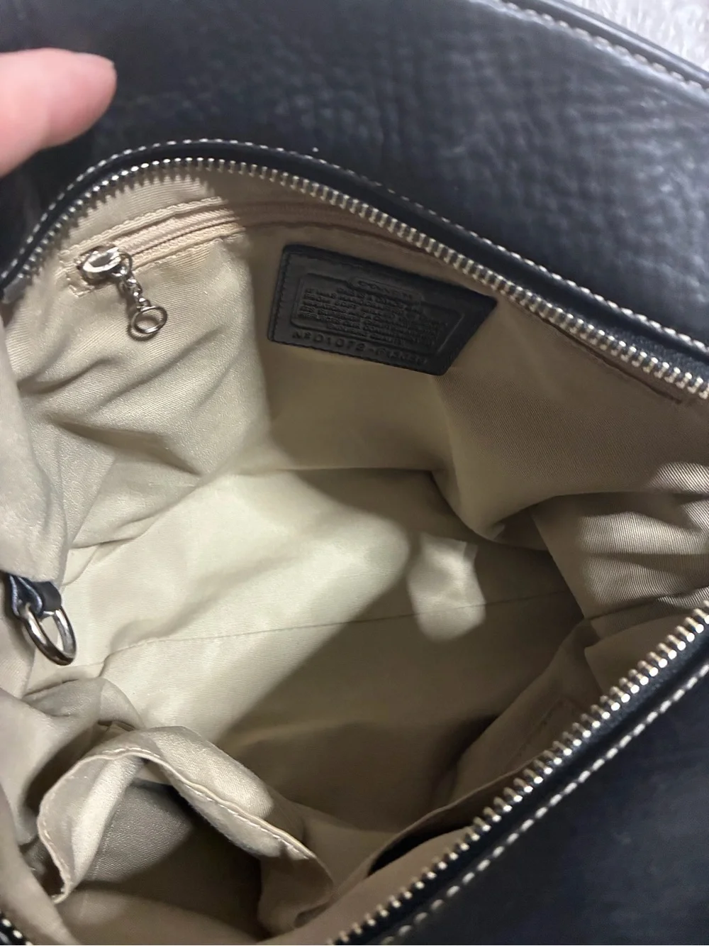 Coach Hamilton Black Leather Shoulder Bag with White Stitching